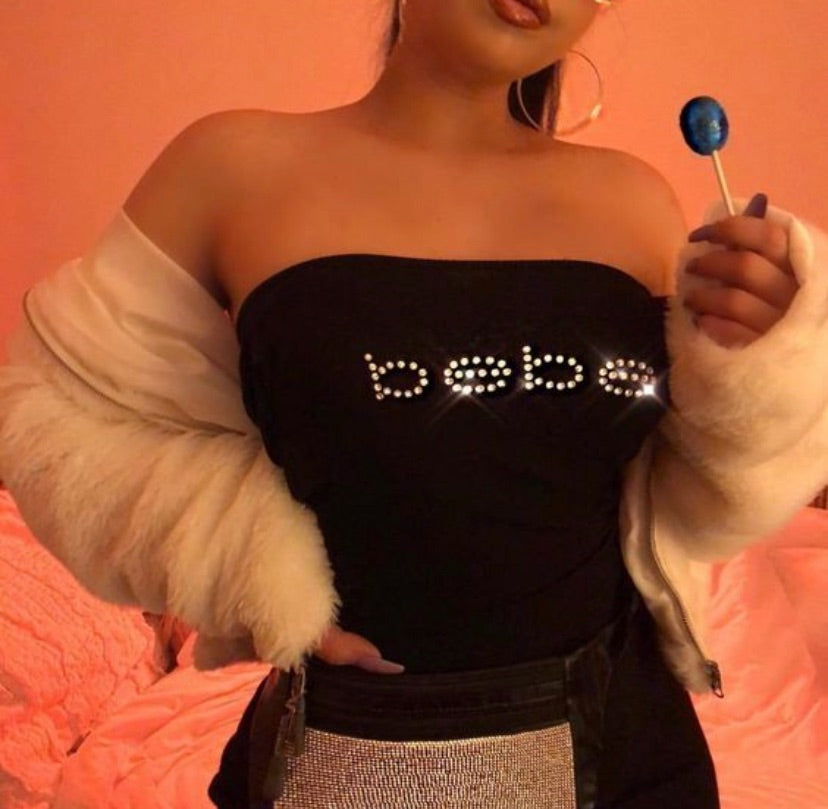 Rhinestone Bebe Tube Top - Vintage Y2K Girls Tank