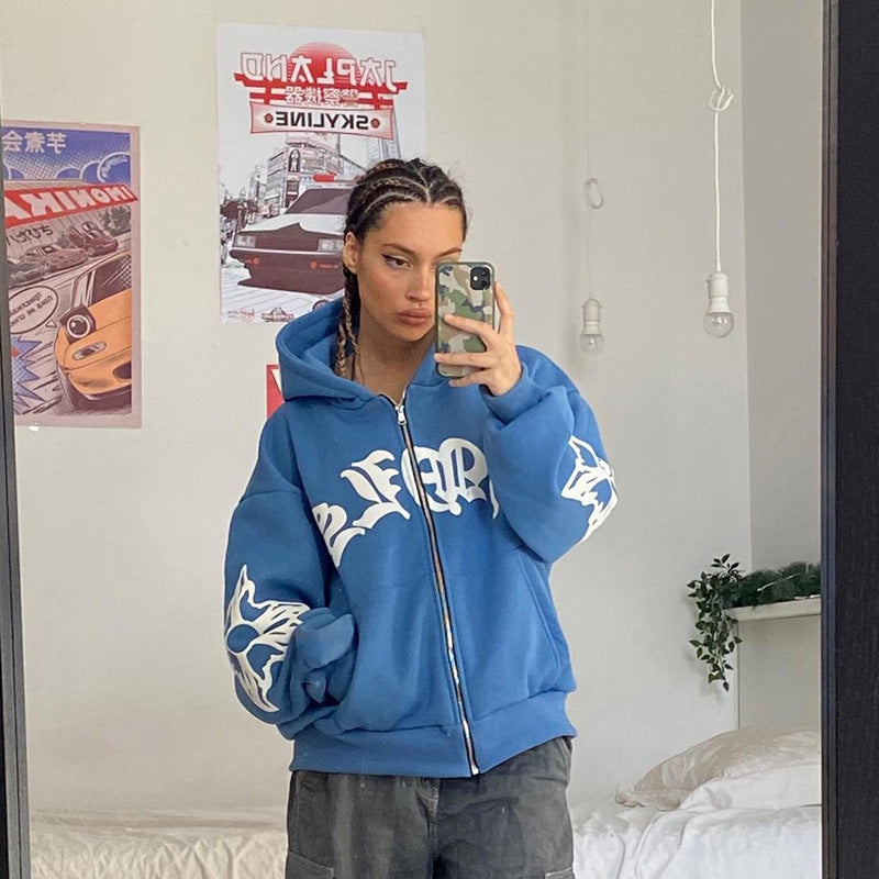Y2K Vintage Hip Hop Jacket for Women - Casual Hoodie